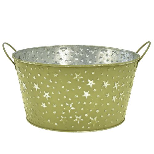 Floristik24 Metalinis dubuo su žvaigždėmis ir rankenomis žalias Ø20cm H11,5cm