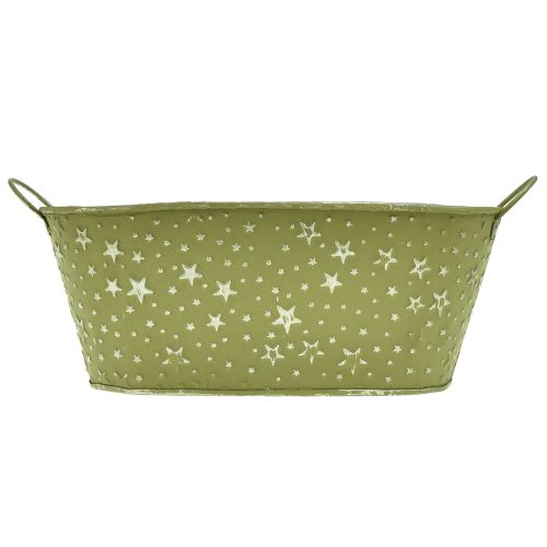 daiktų Metalinis dubuo ovalios žvaigždės ir rankenos žalios spalvos 31×16cm H12,5cm