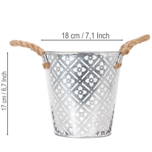 Metalinis sodinimo vazonas, gėlių vazonas su rankenomis, sodintuvas su gėlių raštu Ø18cm | Floristik24.lt