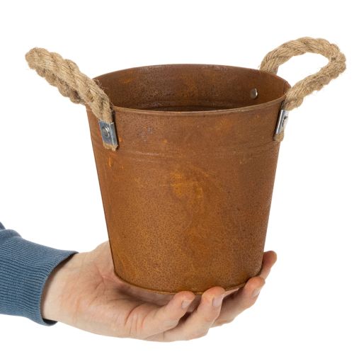 Metalinis vazonas su rankenomis, žolelių vazonas, rūdžių dekoracija Ø16,5 cm, aukštis15 cm | Floristik24.lt