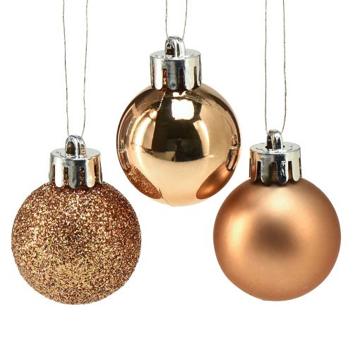 Floristik24 Mini kalėdiniai eglutės rutuliai bronziniai nedūžtantys Ø3cm H3,5cm 14vnt