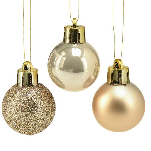 Mini eglutės kamuoliukai Pearl Golden plastikiniai Ø3cm 14 vnt