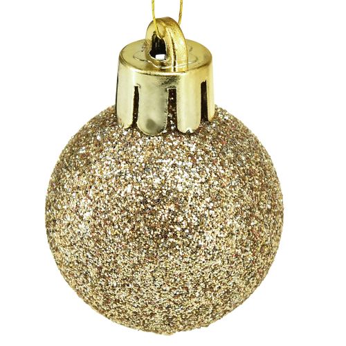 daiktų Mini eglutės kamuoliukai Pearl Golden plastikiniai Ø3cm 14 vnt