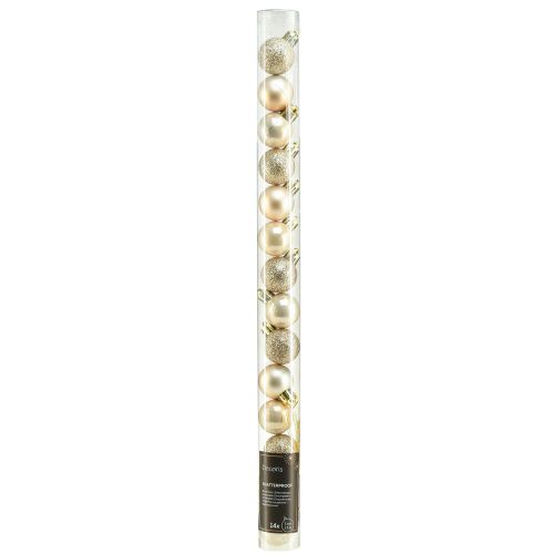 daiktų Mini eglutės kamuoliukai Pearl Golden plastikiniai Ø3cm 14 vnt
