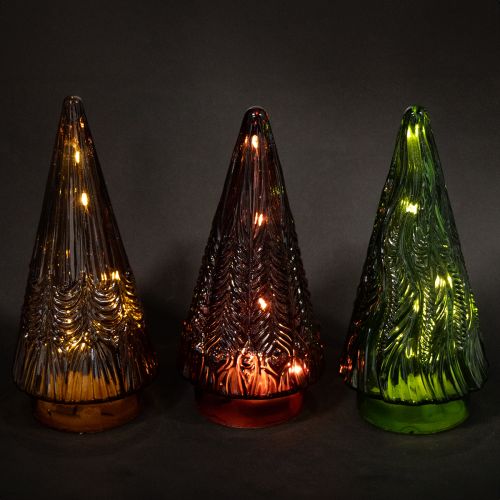 daiktų Mini stiklinė Kalėdų eglutė LED raudona žalia ruda 18 cm 3 vnt.