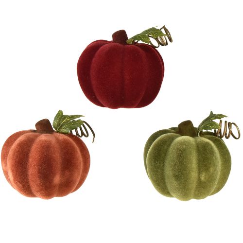 daiktų Mini moliūgų dekoracija flokuota – rudens spalvų asorti 9,5cm 3 vnt
