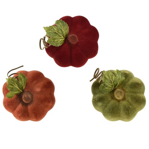 daiktų Mini moliūgų dekoracija flokuota – rudens spalvų asorti 9,5cm 3 vnt