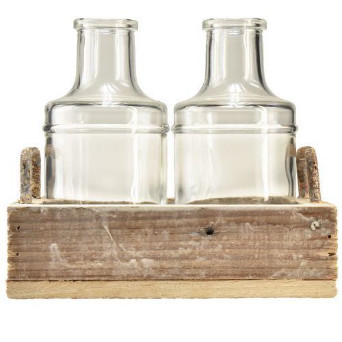 daiktų Mini vazos stiklo dekoratyvinis padėklas medinis vintage 16x10x14cm komplektas