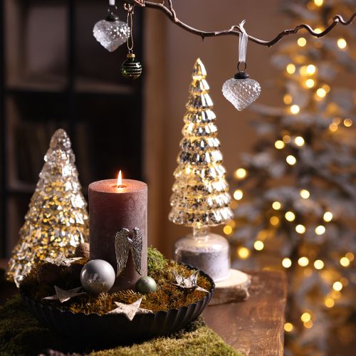 daiktų Mini Kalėdų eglutė su LED apšvietimu, sidabro spalvos, 28 cm