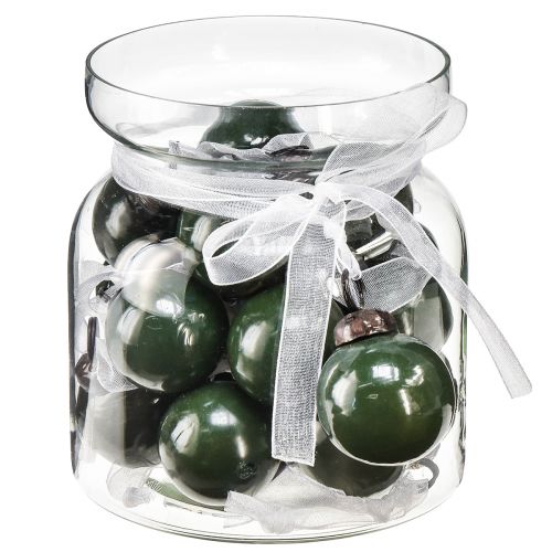 Floristik24 Mini kalėdiniai rutuliukai stikliniai rutuliukai žali Ø3cm 18 vnt. stiklinėje