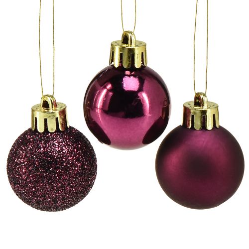 Floristik24 Mini kalėdiniai rutuliukai violetiniai plastikiniai Ø3cm H3,5cm 14 vnt