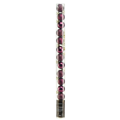 daiktų Mini kalėdiniai rutuliukai violetiniai plastikiniai Ø3cm H3,5cm 14 vnt
