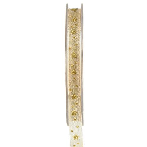 daiktų Organzos juostelė Kalėdinė juostelė su smėlio spalvos auksine spalva W10mm L20m