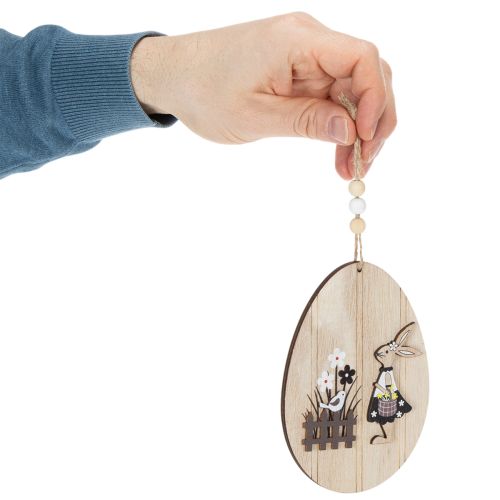 daiktų Kabantys Velykiniai kiaušiniai, mediniai su zuikučiu, natūraliai balti, 13 cm, 6 vnt.