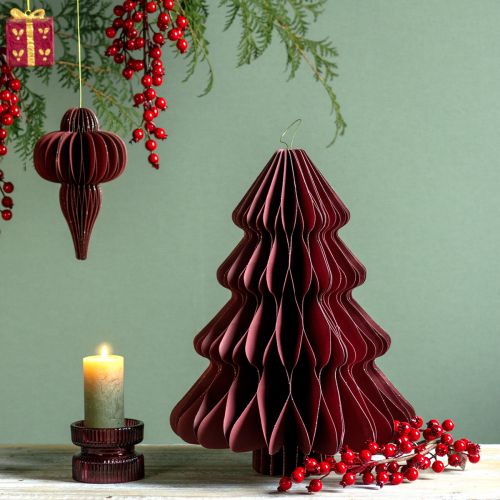 Floristik24 Pakabinama popierinė kalėdinė eglutė Bordo spalvos, aukštis 40 cm, 2 vnt.