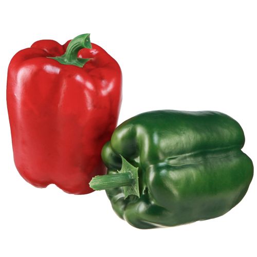 Floristik24 Paprikos puošmena raudona žalia dirbtinė tinklelis Ø8cm H11,5cm 4 vnt