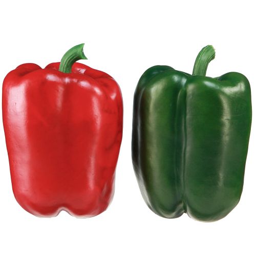daiktų Paprikos puošmena raudona žalia dirbtinė tinklelis Ø8cm H11,5cm 4 vnt