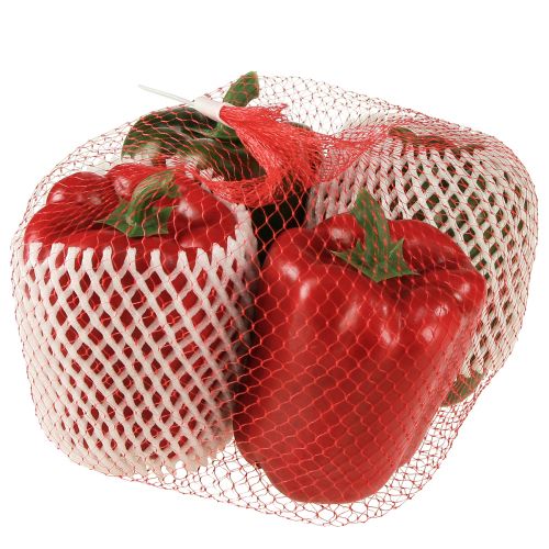 daiktų Paprikos puošmena raudona žalia dirbtinė tinklelis Ø8cm H11,5cm 4 vnt