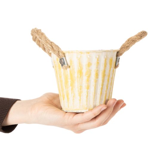 daiktų Sodinimo kibiras, metalinis vazonas su rankenomis, dekoratyvinis vazonas, rožinės/žalios/geltonos spalvos, „shabby chic“, Ø12 cm, aukštis10 cm, 3 vnt. rinkinys