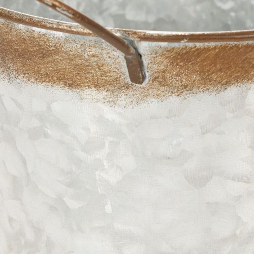 daiktų Metalinis vazonas, gėlių dubuo, augalų vazonas su sidabrinėmis rankenomis, sendinto plieno apdaila, Ø18 cm, aukštis 20 cm