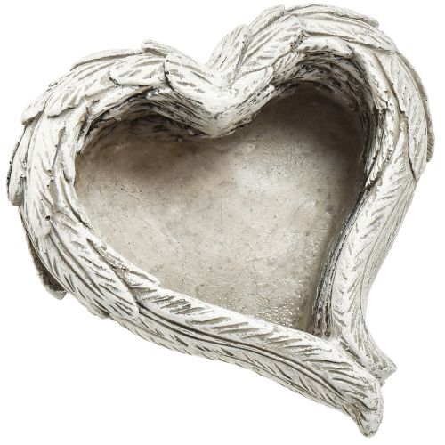 Floristik24 Augalinės širdies plunksnos išlietos akmeninės širdelės pilka balta 13×12×6cm 2vnt