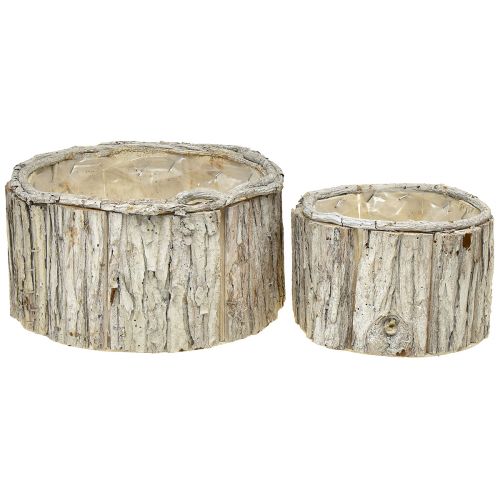 Augalų dėžutė medžio apvali žievė natūrali balta 26/18cm rinkinys iš 2 vnt