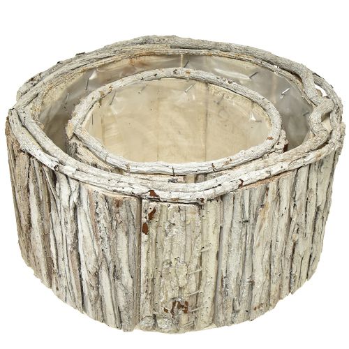 daiktų Augalų dėžutė medžio apvali žievė natūrali balta 26/18cm rinkinys iš 2 vnt