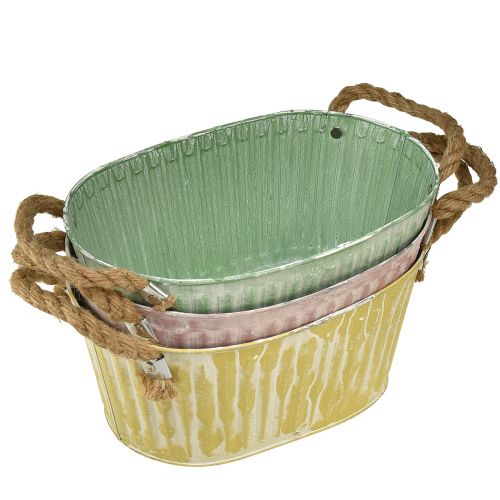 Floristik24 Augalų dubuo ovalus vazonas su rankena geltona/žalia/rožinė 27cm 3vnt
