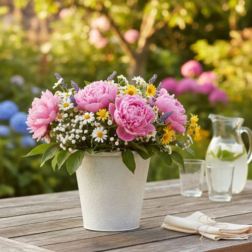 daiktų Augalų vazonas su ornamentais, vazonas, metalinis indas, baltas, Ø15,5 cm, aukštis14,5 cm