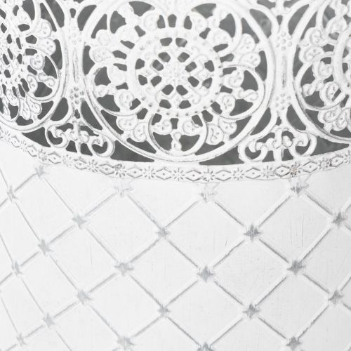 daiktų Augalų vazonas su nėrinių raštu, metalinis indas, dekoratyvinis kibiras, balta, sidabrinė, shabby chic spalvos, aukštis 28/25,5/23,5 cm, Ø 29,5/25,5/20 cm, 3 vnt. rinkinys