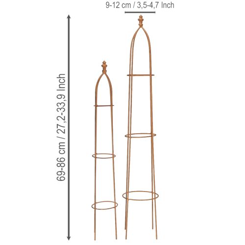 daiktų Metalinis grotelių obeliskas, rūdžių imitacijos, 69/86 cm, 2 vnt. rinkinys