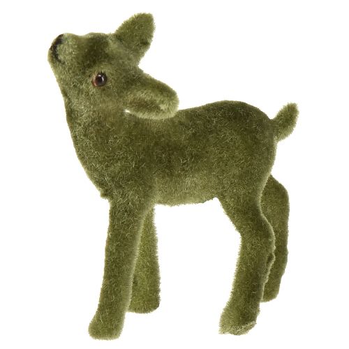 daiktų Dekoratyvinės elnio figūrėlės kalėdinės žalios flokuotų elnių su gelsva gelsva rinkinyje H9/5.5cm 4 vnt.