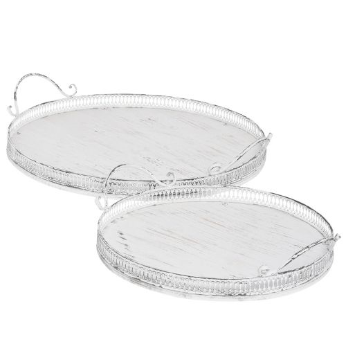 Floristik24 Retro padėklas su rankenomis apvalus padėklas baltas Ø26/33cm 2 rinkinys