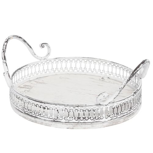 Floristik24 Retro padėklas su rankenomis apvalus padėklas baltas Ø26/33cm 2 rinkinys