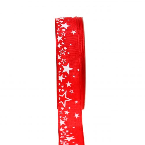 Floristik24 Kalėdinė juostelė žvaigždės raštas raudona 25mm 25m