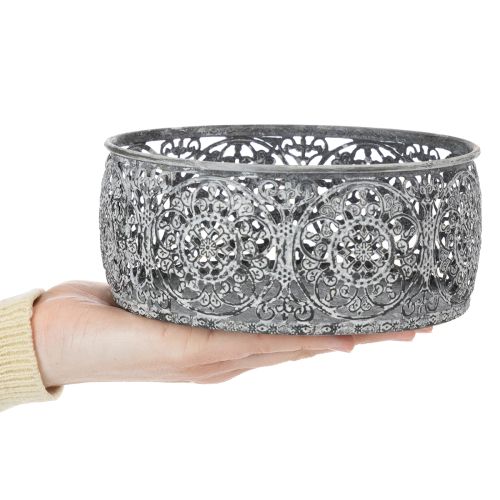 daiktų Dekoratyvinis metalinis dubuo, pilkai baltas raštas, Ø16/19,5/23,5 cm, 3 vnt. rinkinys