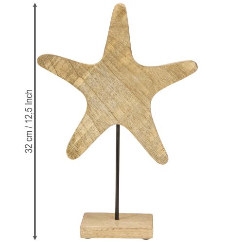 daiktų Dekoratyvinė jūros žvaigždė ant natūralios mėlynos medienos pagrindo Ø22cm H32cm