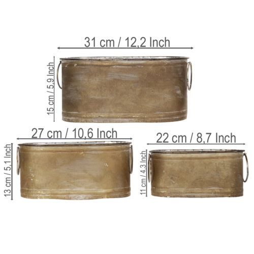 daiktų Metalinių augalų vazonų ir vonelių rinkinys, vintažinio retro stiliaus, ilgis 22,5 cm / 27 cm / 31 cm