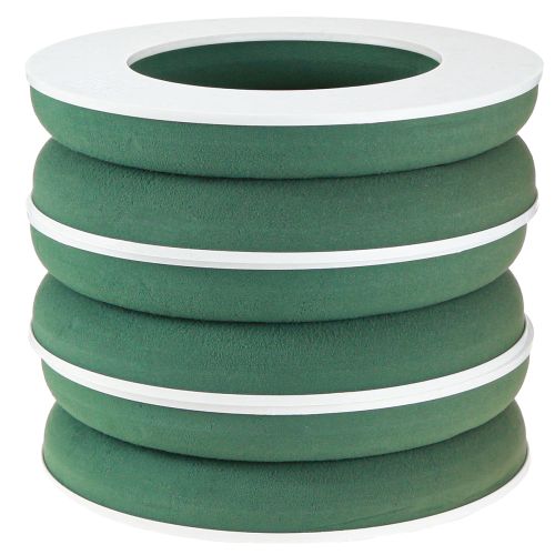 daiktų OASIS® Gėlių putplasčio vainiko žiedai, žali, aukštis 3 cm, Ø 25 cm, 6 vnt.