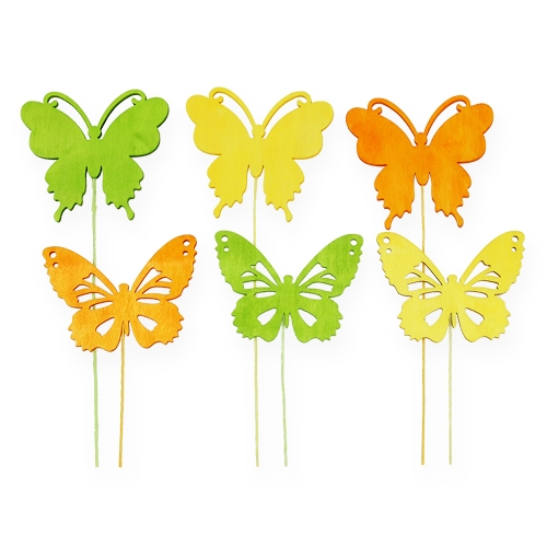 Dekoratyviniai drugeliai ant vielos 3 spalvos 8cm 18vnt