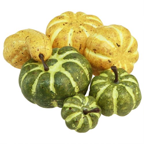 Floristik24 Taškinė dekoracija rudens puošmena moliūgai geltonai žalia Ø2–4,5cm 12 vnt