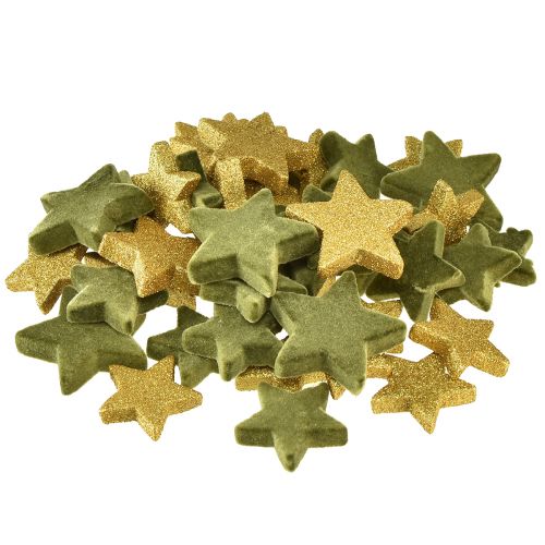 daiktų Išsklaidytos dekoracijos žvaigždės žalios ir auksinės su blizgučiais stalo dekoracija Kalėdinė 4/5cm 40 vnt