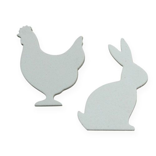 Floristik24 Pabarstykite papuošimą Velykinė vištiena, triušiena balta 4cm 96psl