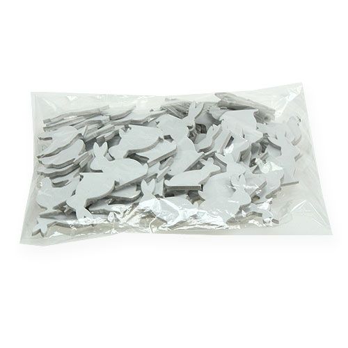 Floristik24 Pabarstykite papuošimą Velykinė vištiena, triušiena balta 4cm 96psl