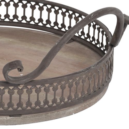 daiktų Padėklas su rankenomis apvalus padėklas senovinis rudas Ø26/33cm rinkinys po 2