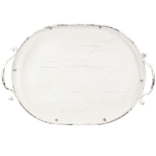 daiktų Shabby Chic ovalus padėklas su rankenomis baltas 36/45cm rinkinys iš 2 vnt