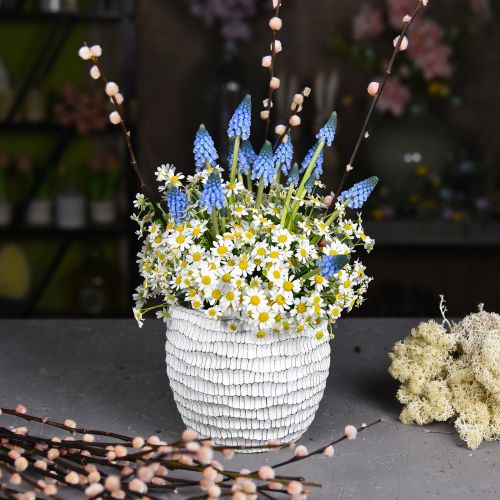 daiktų Betoninis baltas vintage korinis dekoratyvinis gėlių vazonas H15cm Ø15cm