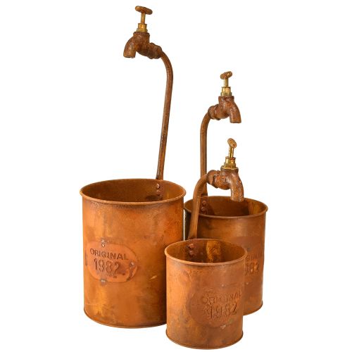 daiktų Sodinamosios patina dekoratyvinis metalas su čiaupu H25/37/43cm rinkinyje 3 vnt