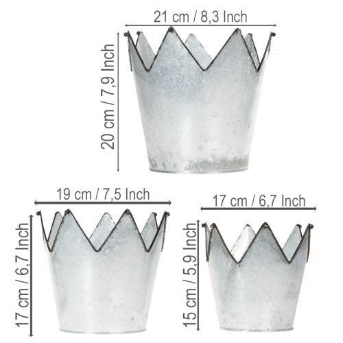 Vazono karūnėlės metalinės, dekoratyvinės, cinkuotos, Ø21,5/19,5/17 cm, 3 vnt. rinkinys | Floristik24.lt