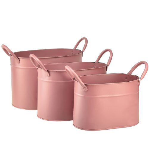 Planter metalinis ovalus vazonas rožinis 24/21/18cm rinkinys iš 3 vnt
